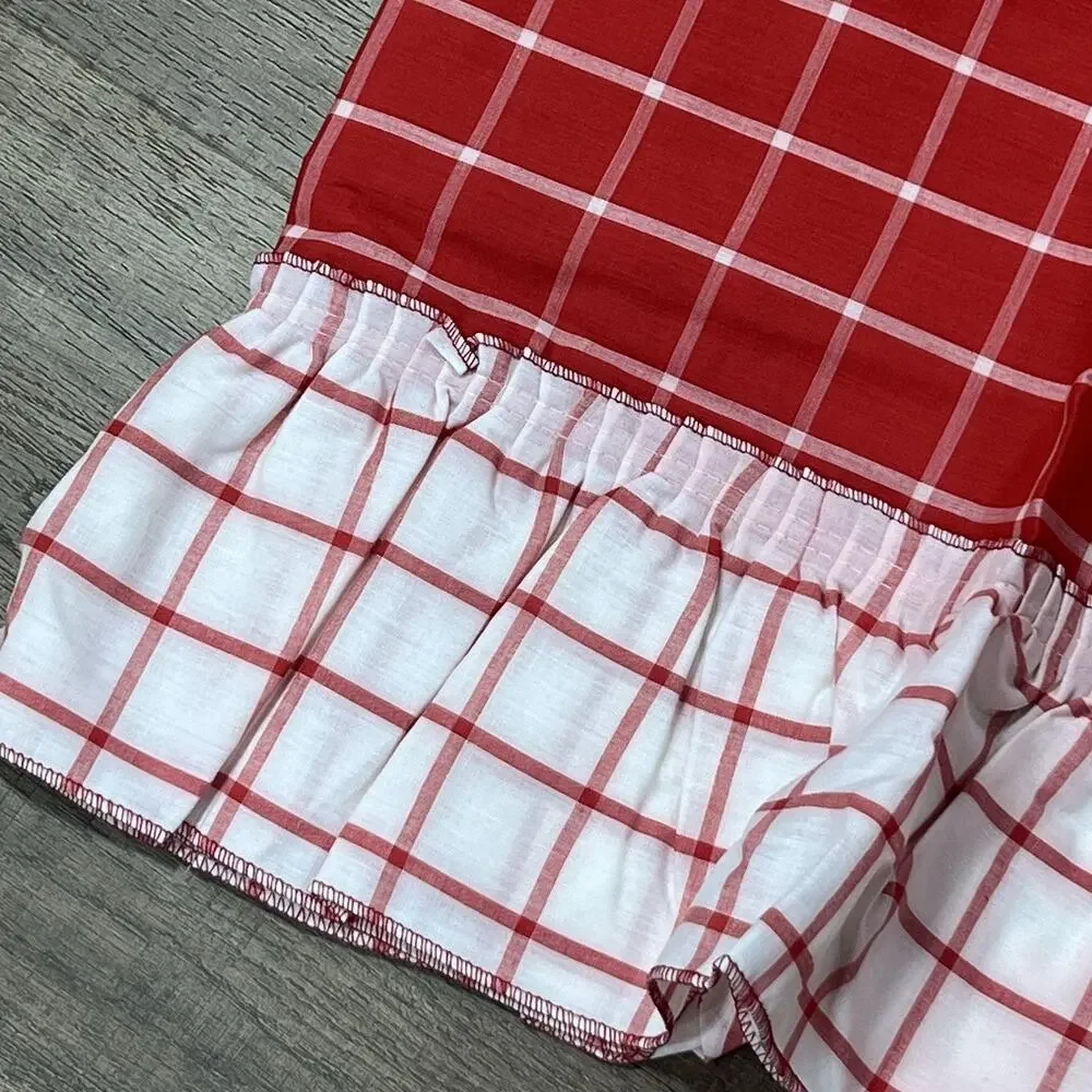 Set 2 Sears Perma Prest Red White Plaid Fashion Curtain Panels 36